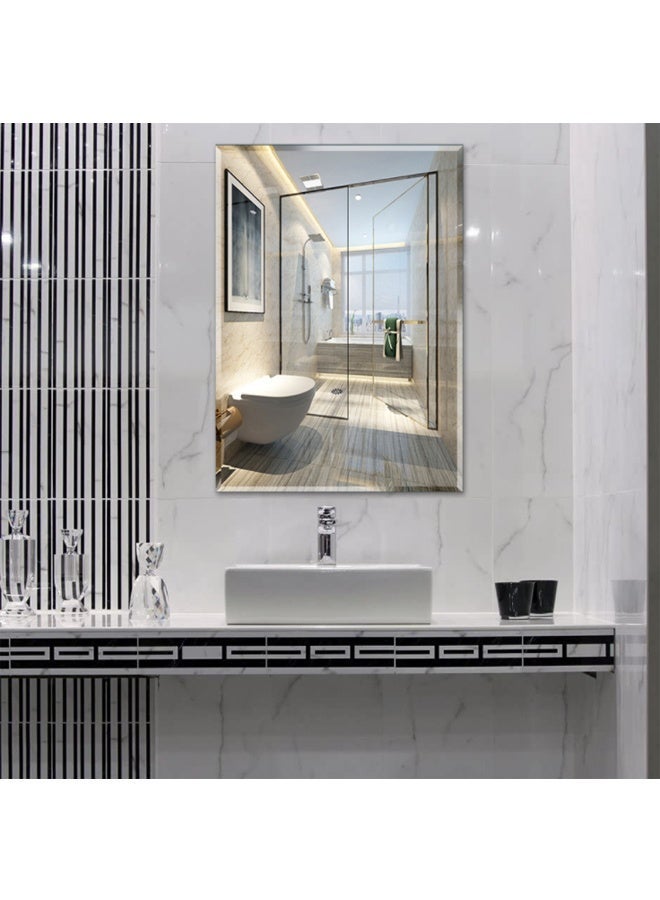 Bathroom Mirror 50x70 cm, Frameless Rectangular Makeup Mirror for Vertical/Horizontal Mount, Wall-Mounted Dressing Mirror Suitable for Bathroom, Vanity, Bedroom - Image 2